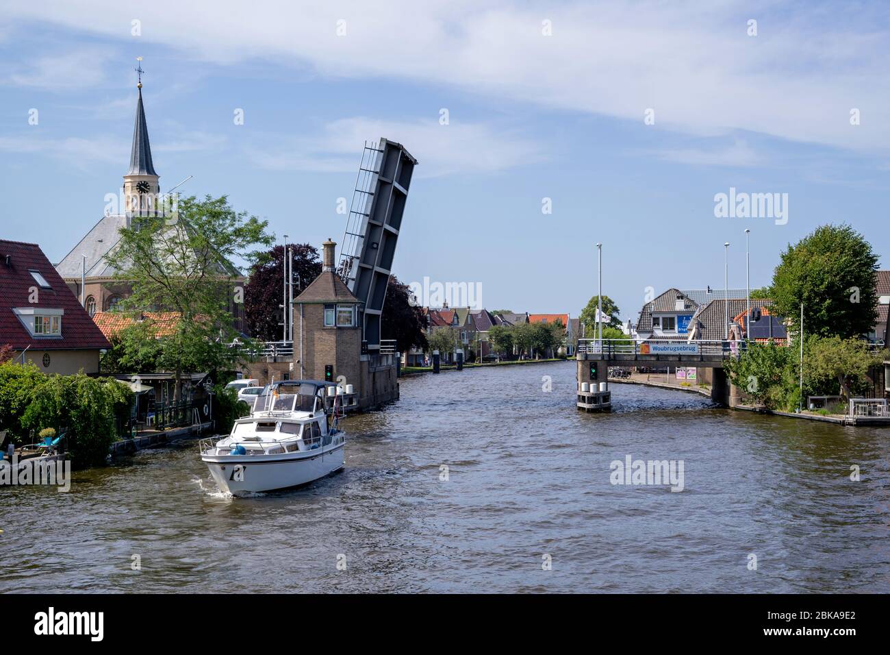 Woubrugsebrug bascule bridge over Woudwetering waterway in Woubrugge, The Netherlands. Stock Photo