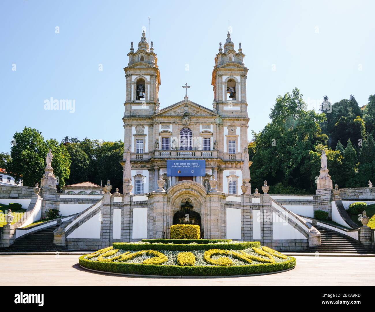 Braga Portugal - August 2019: Bom Jesus do Monte Sanctuary in a sunny day. Popular landmark and pilgrimage site. Stock Photo