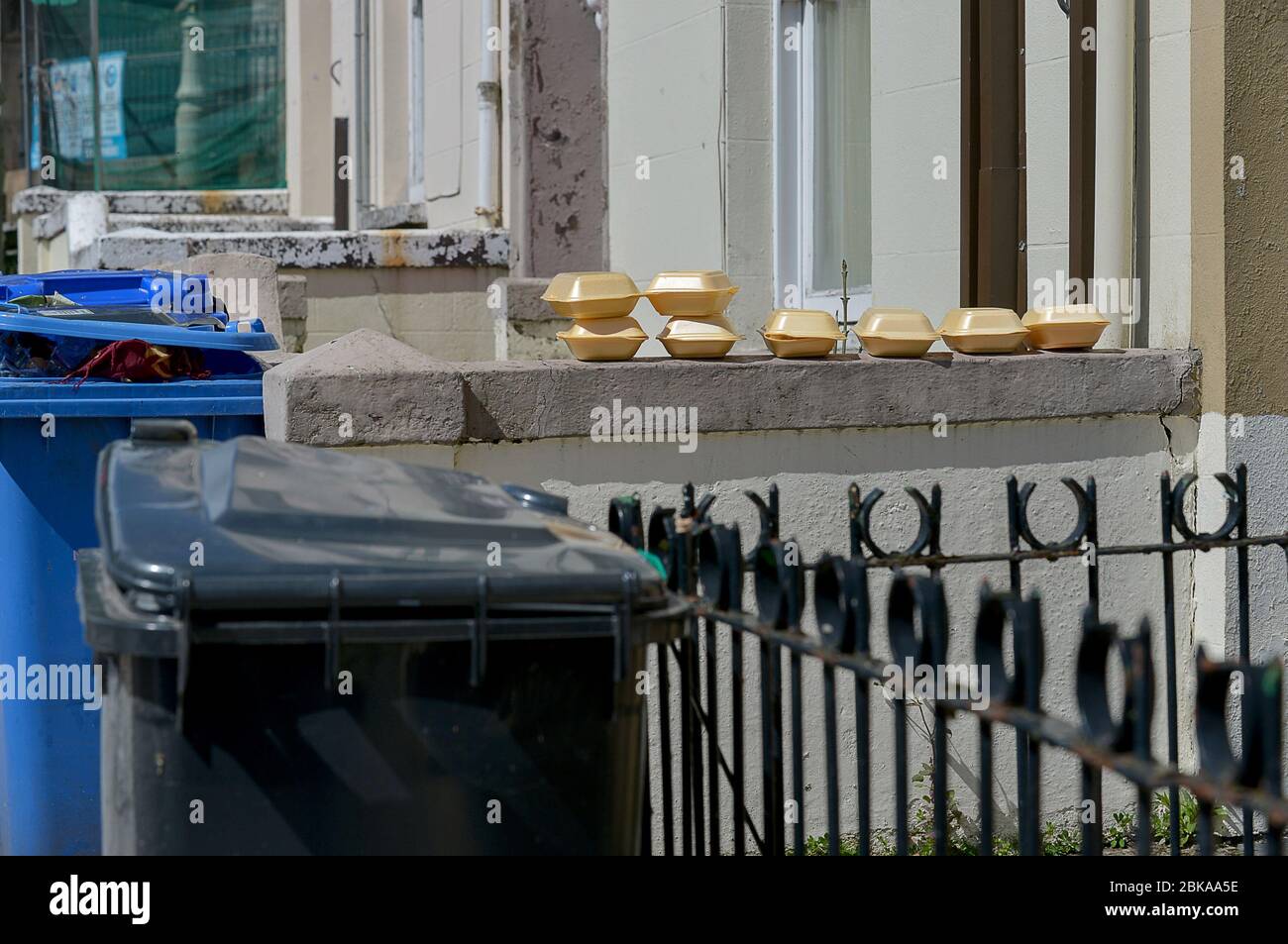 Bins and empty burger containers in Londonderry, Northern Ireland