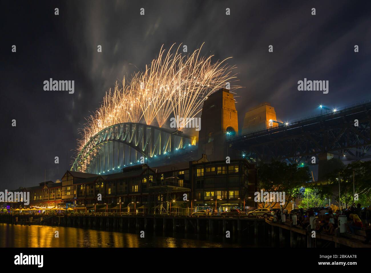 View of Sydney Harbour Bridge fireworks on New Years Eve, Sydney, New South Wales, New South Wales, Australia Stock Photo