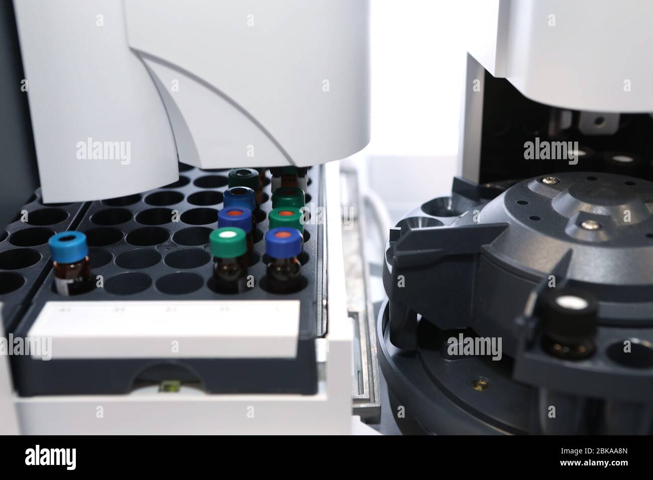 Quality Control Laboratory medicine. Chromatograph operation. makes an