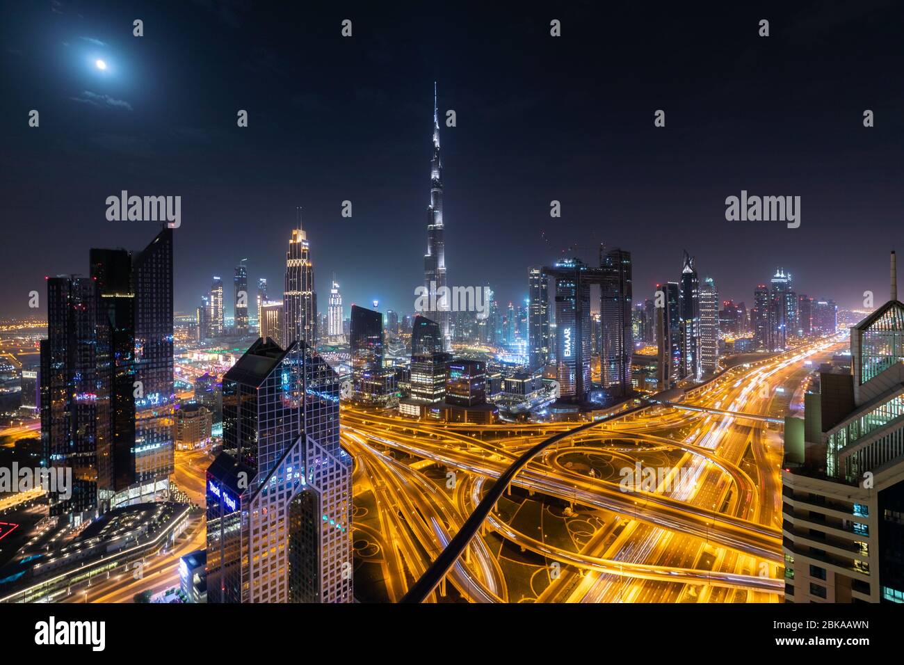 Landscape of dubai by night Stock Photo Alamy
