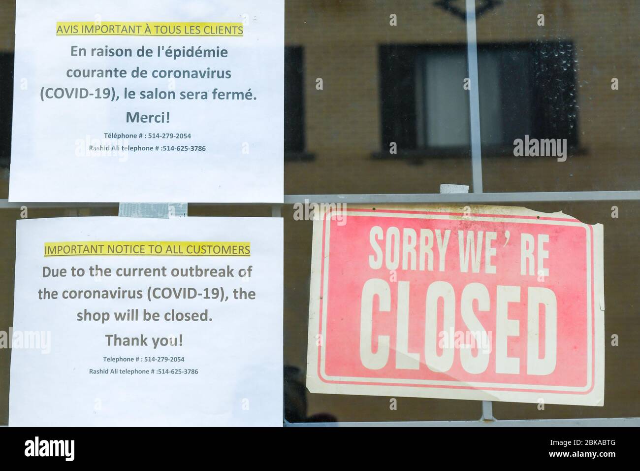Closed business, Covid 19 Pandemic, Montreal Stock Photo