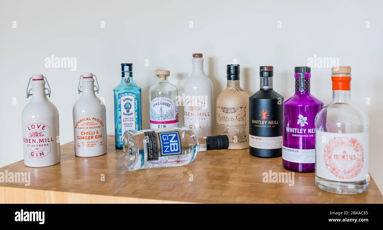 Ableforth's Eden Mill stoneware, Bombay Sapphire limited edition, Limehouse gin, Ableforth's Bathtub, Whitley Neill, Hortus & NB navy strength Stock Photo