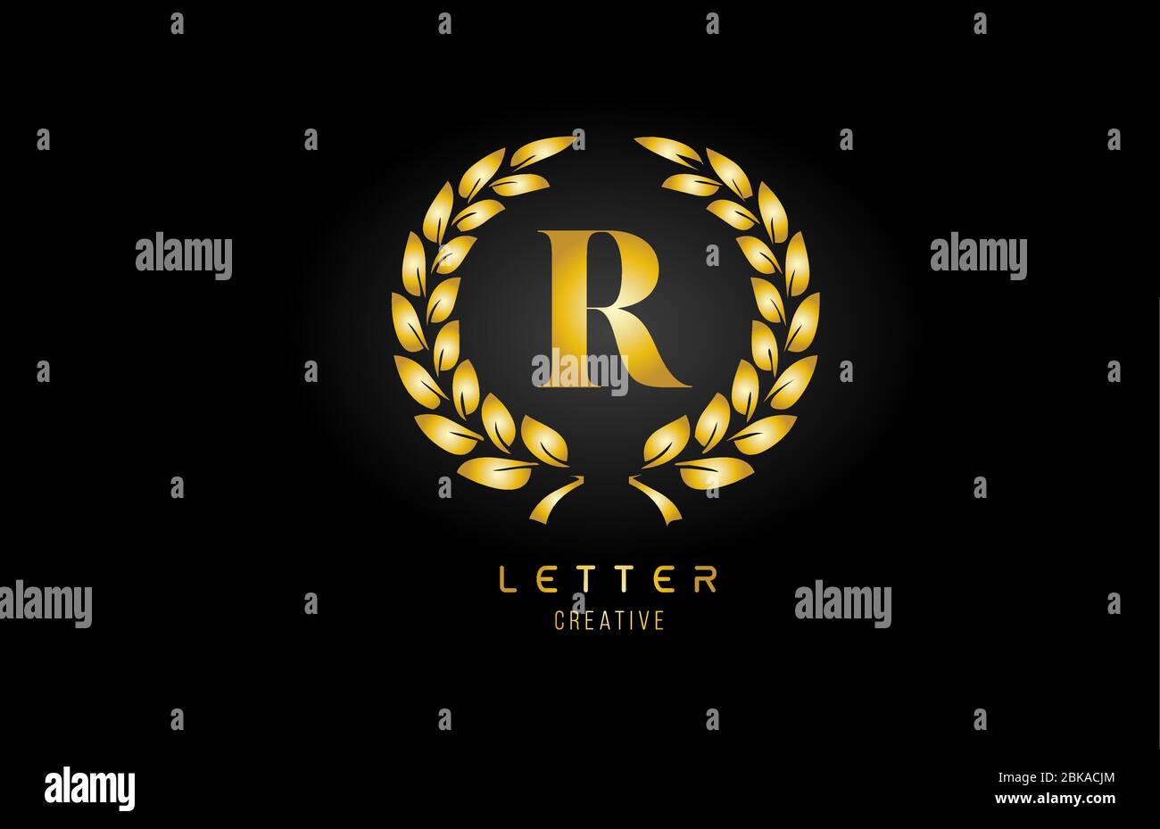 gold golden R alphabet letter logo icon with floral design for company