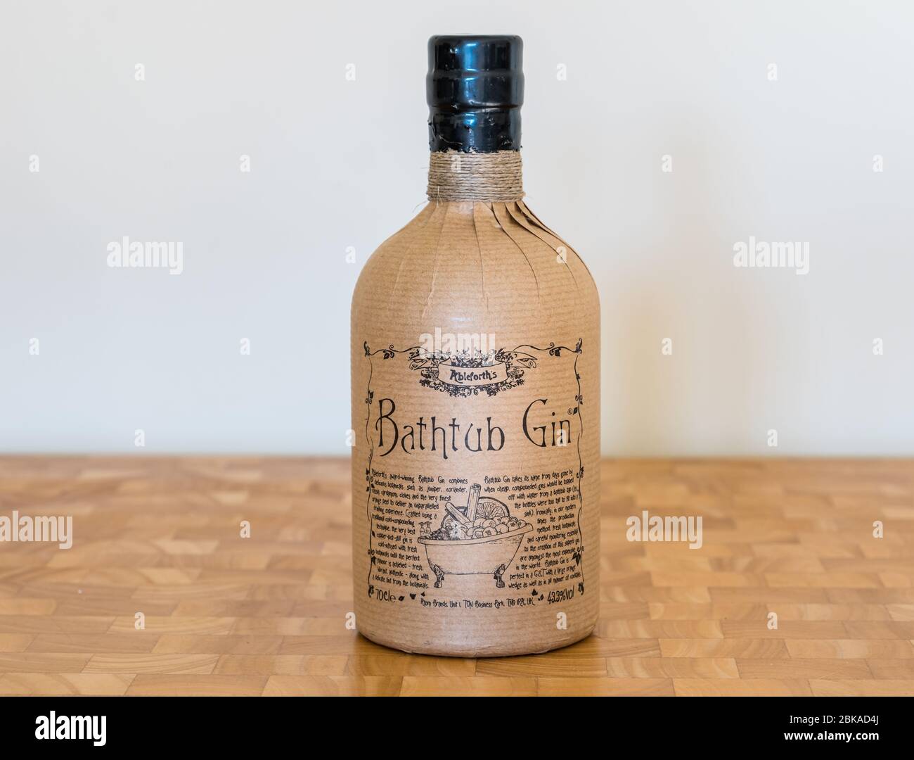Ableforth's handcrafted Bathtub gin bottle wrapped in paper Stock Photo