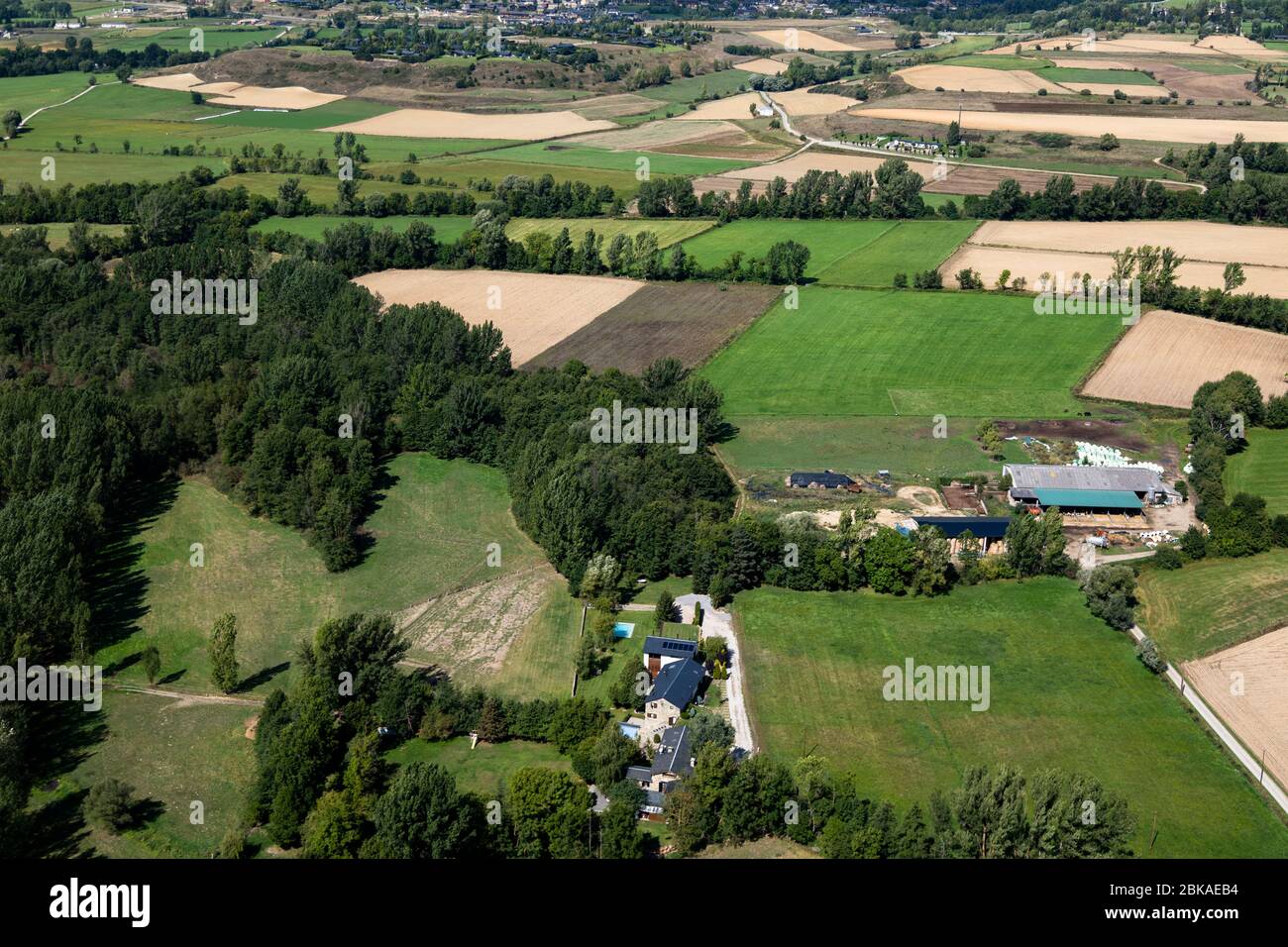 Aerial view of agricultural fields, Puigcerdà, Gerona Province, Spain Stock Photo