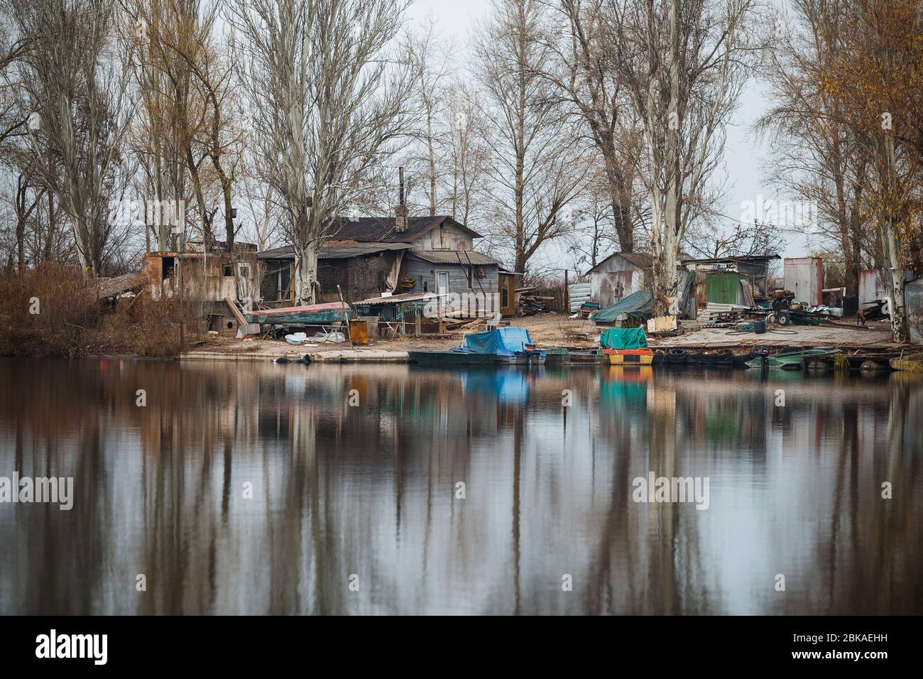 landscape of an abandoned boat station Stock Photo