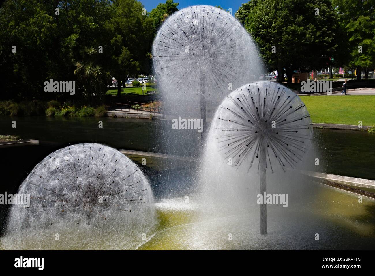 Water feature in a Christchurch urban park redeveloped after