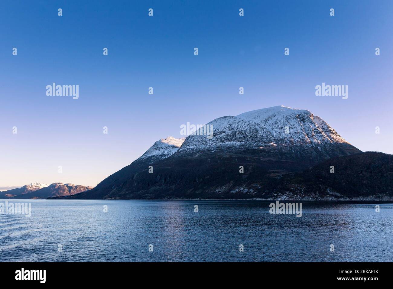 The mountains of Hjarttinden and Ørnestinden on the island of Aldra, Lurøy Municipality, Nordland, Norway Stock Photo