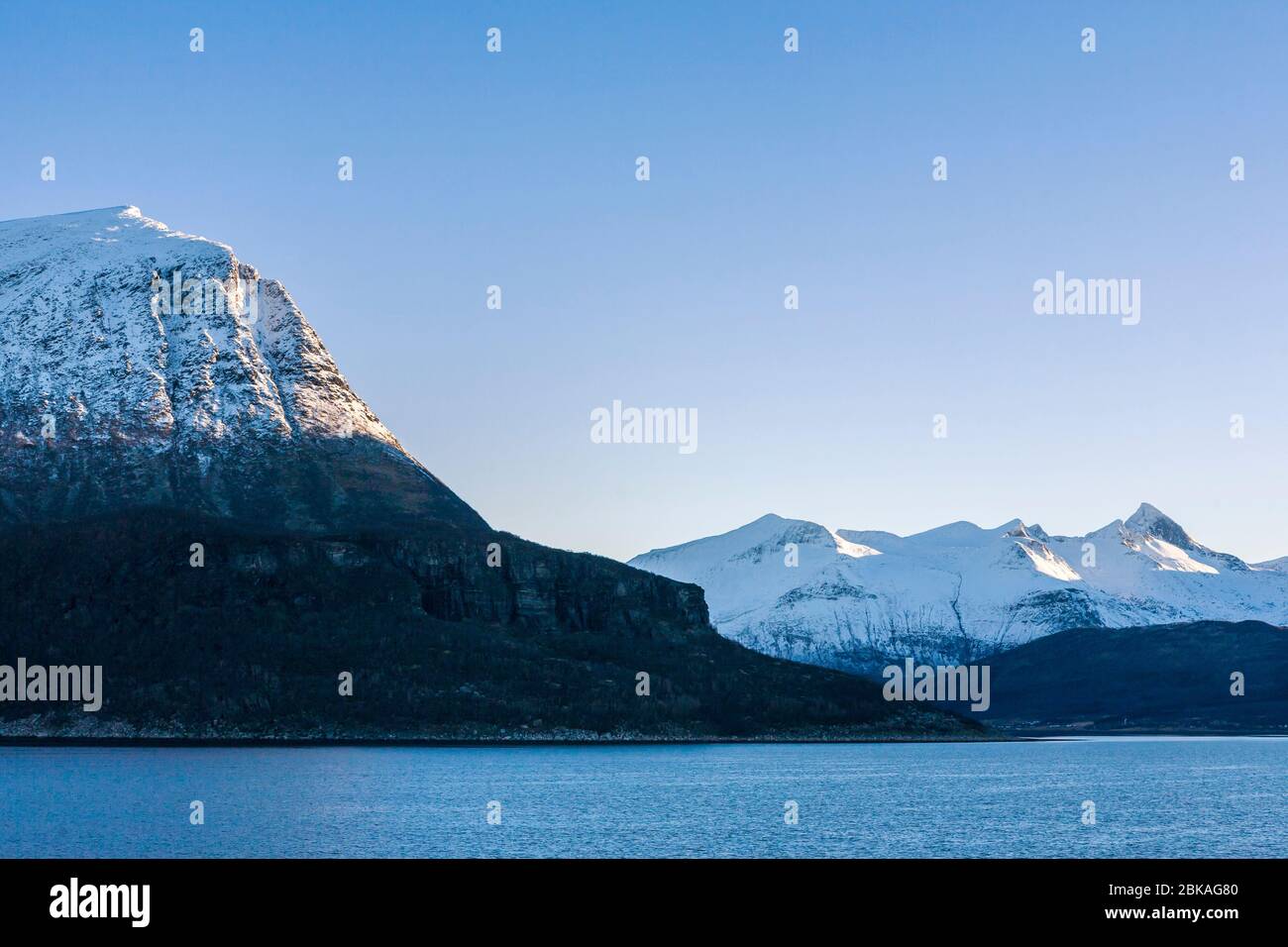 The mountain of Hjarttinden on the island of Aldra, Lurøy Municipality, Nordland, Norway Stock Photo