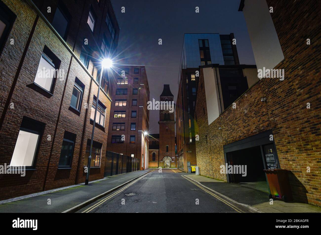 A view of the Halle St. Peters along Sherratt Street from George Leigh Street, Ancoats, Manchester. Stock Photo
