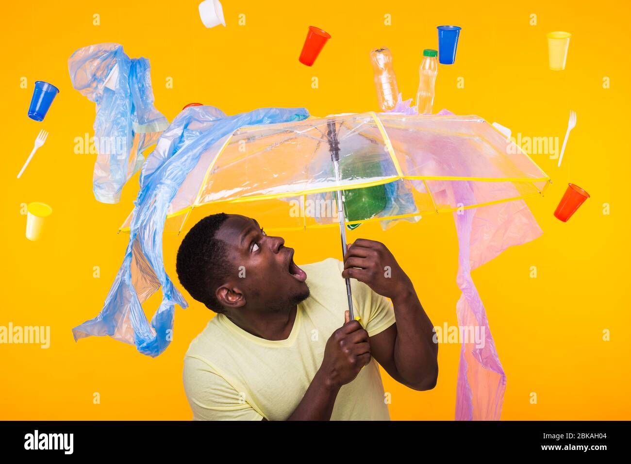 Plastic recycling problem, ecology and environmental disaster concept ...
