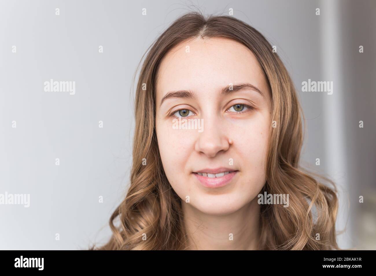 Face of a beautiful young girl with a clean fresh face close up Stock ...