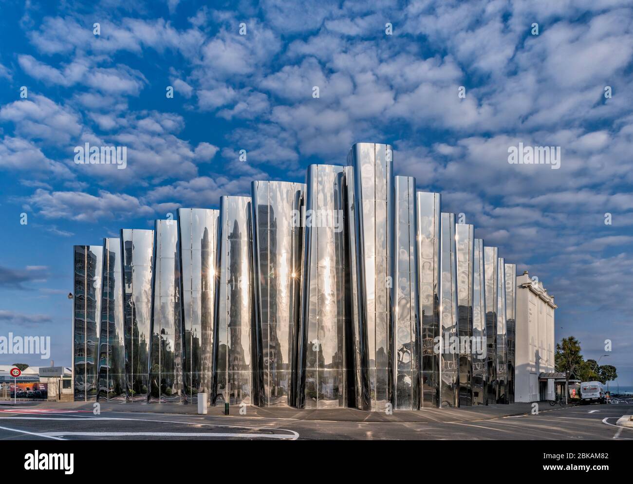 Stainless steel facade at Len Lye Centre, at GovettBrewster Art