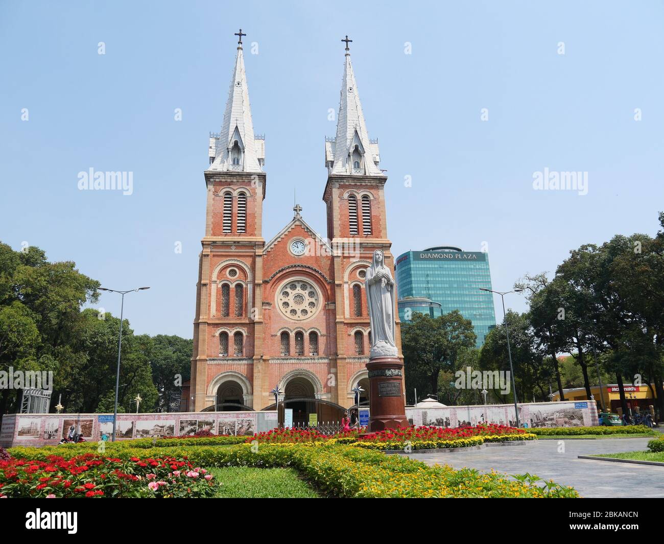 Ho Chi Minh City, Vietnam - April 30, 2020: The Notre-Dame Cathedral Basilica of Saigon, a popular tourists attraction with almost no tourist Stock Photo