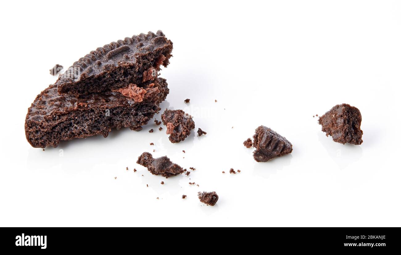 chocolate cookies crumbs isolated on white background Stock Photo Alamy