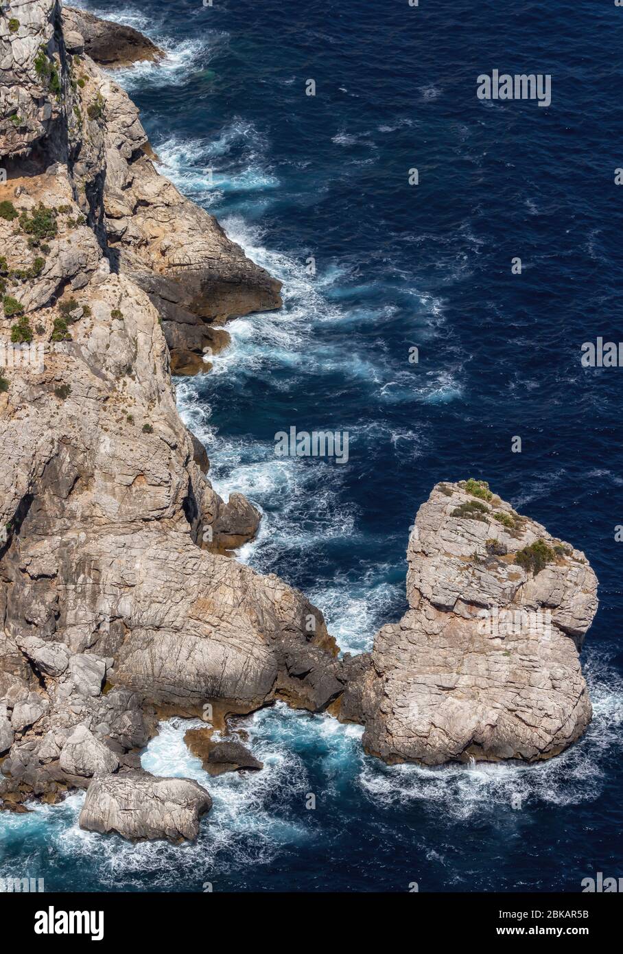 The cliffs and the mediterranean sea on one of the most popular natural landmarks on the spanish island Majorca (Mallorca) - Cap de Formentor - Balear Stock Photo