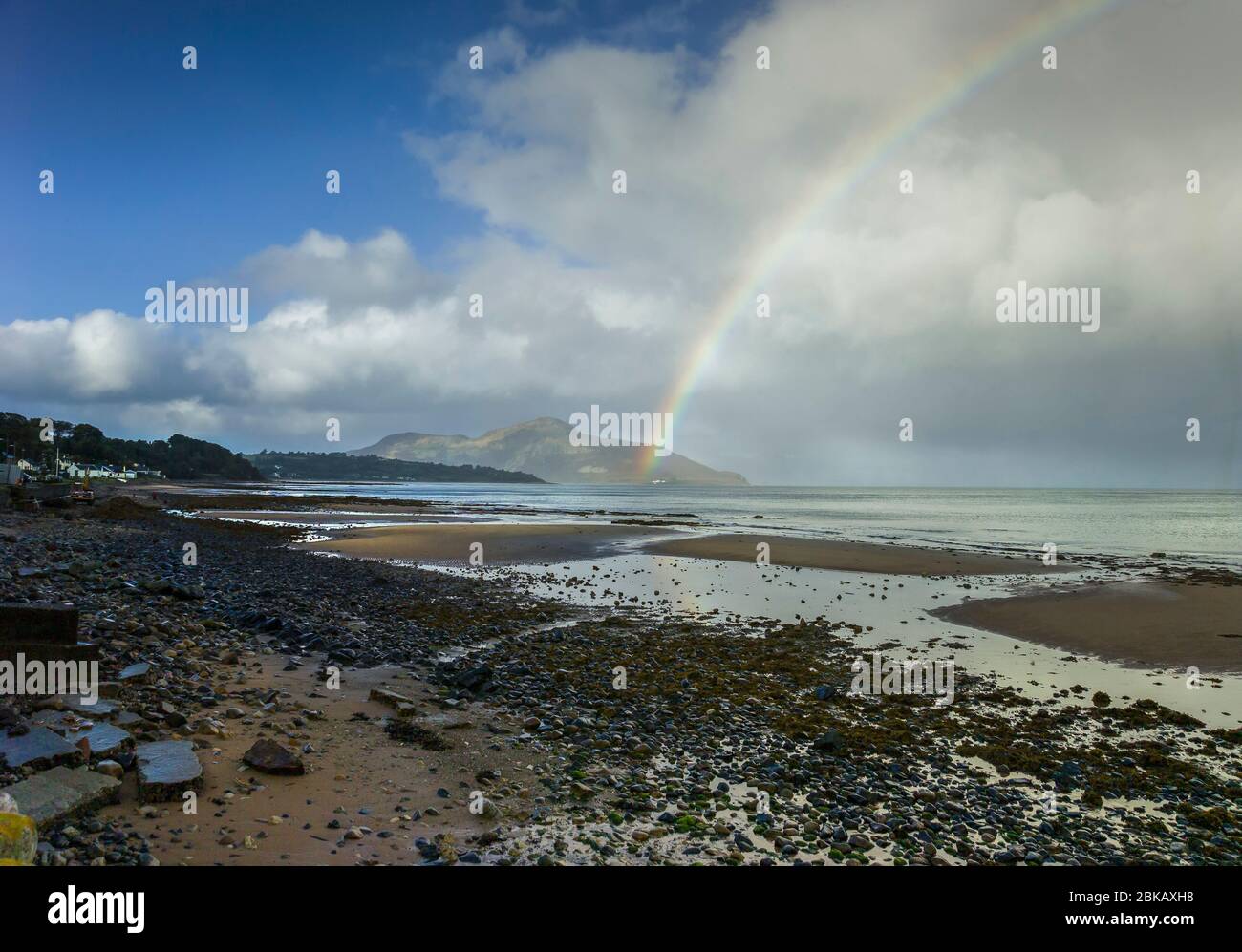 whiting bay beach with rainbow, arran Stock Photo Alamy