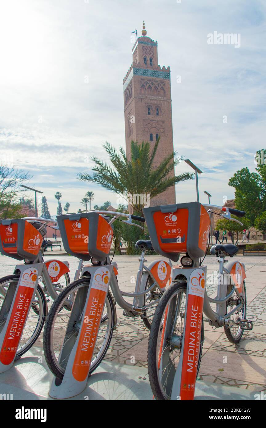 Medina Bike Marrakech bike-sharing concept to ride around Marrakesh town in an eco-friendly way Stock Photo