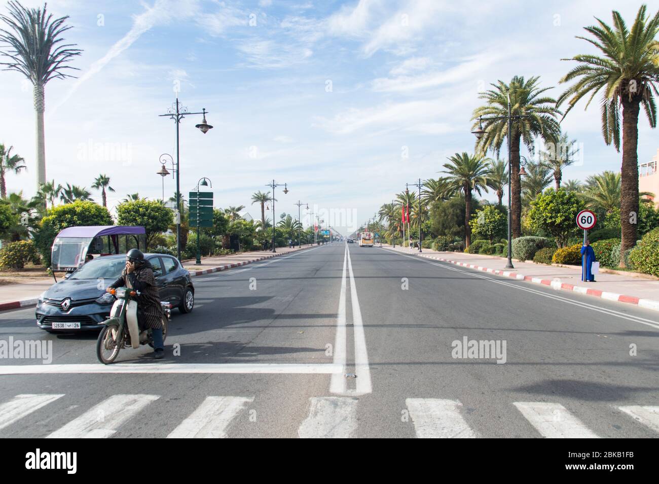 Road scene in new town Marrakech (Marrakesh) Stock Photo