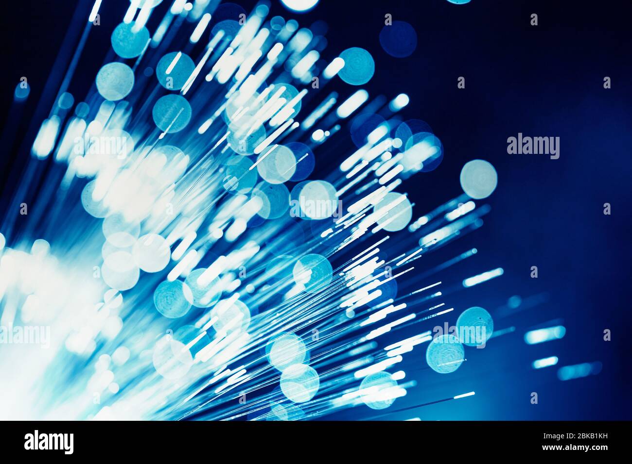 Blue light fiber optic, Super high speed digital data telecommunication technology for background. Stock Photo