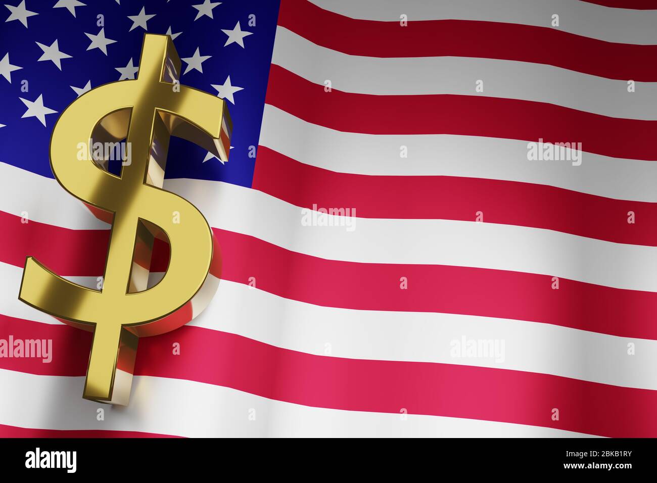USD US Dollar Currency Sign with USA National Flag background for Business Financial, 3D Rendering with copy space. Stock Photo