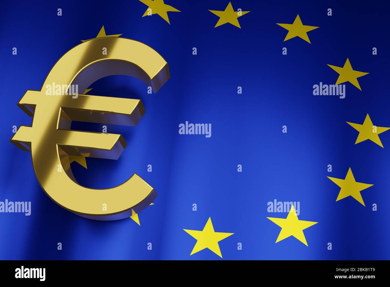 EUR Euro Currency Sign with European Union National Flag background for Business Financial, 3D Rendering with copy space. Stock Photo