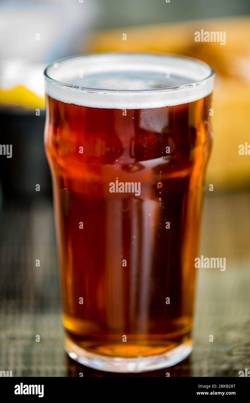 Close Up Of A Pint Glass Of British Bitter Ale Or Beer With No People Stock Photo