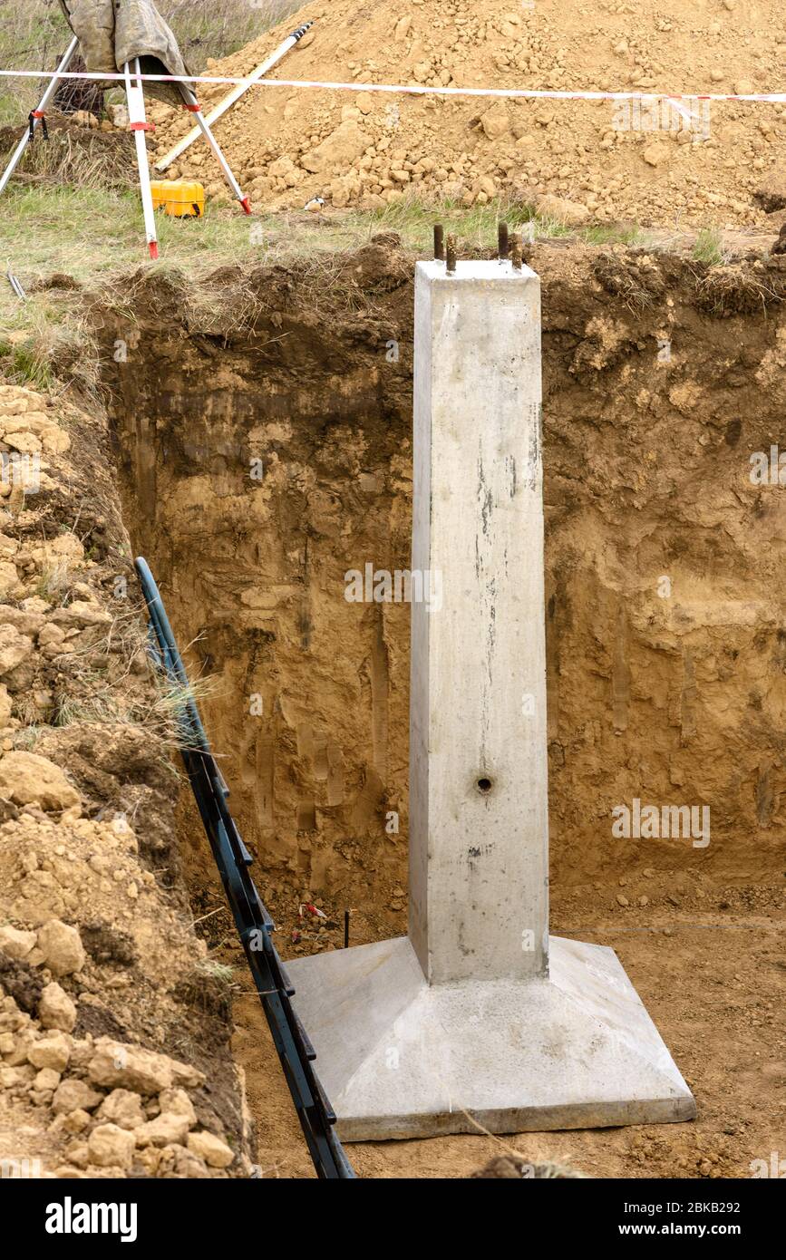 Concrete support is part of foundation of metal highvoltage support of