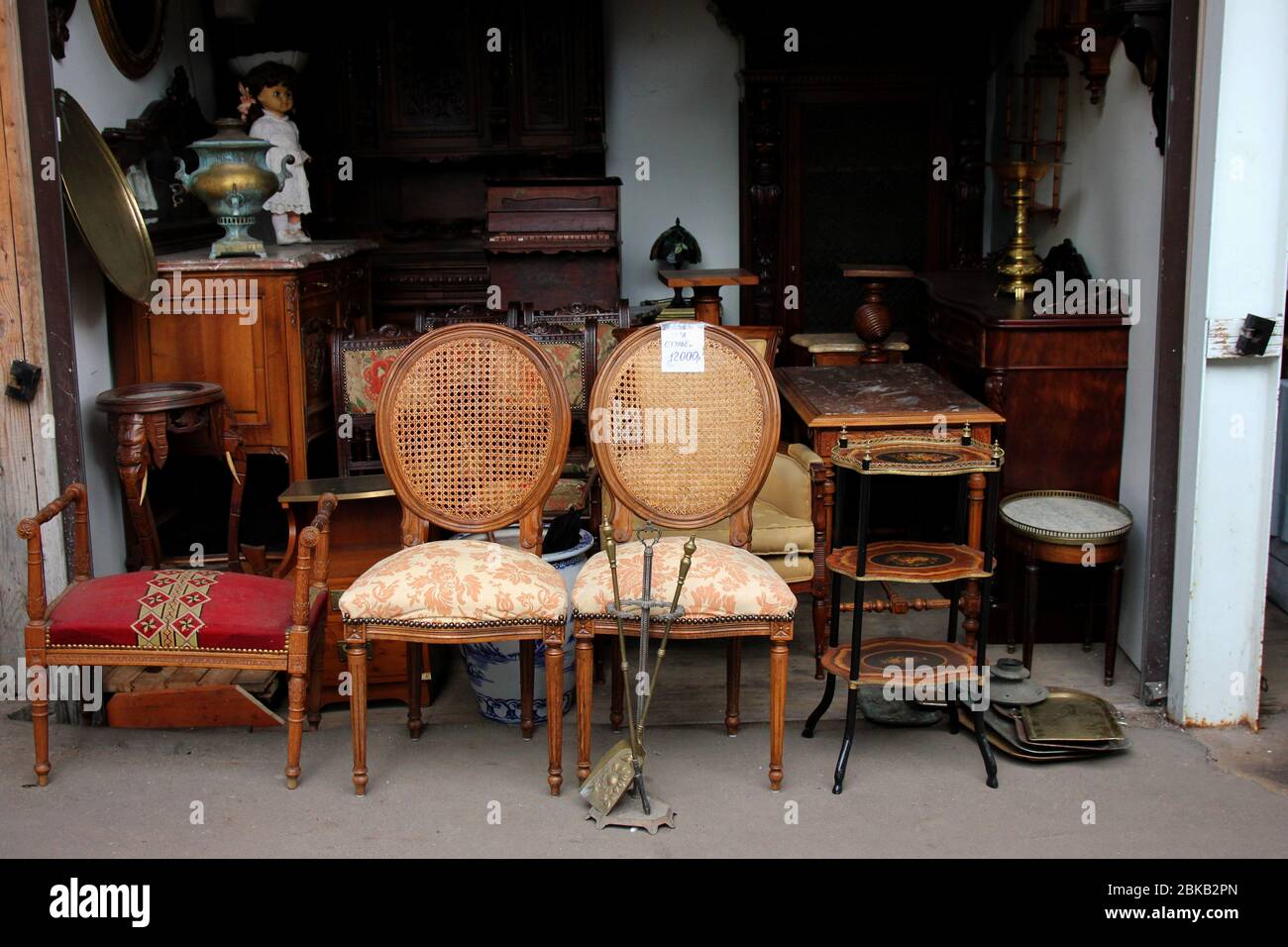 Vintage furniture on flea market in Moscow Stock Photo Alamy