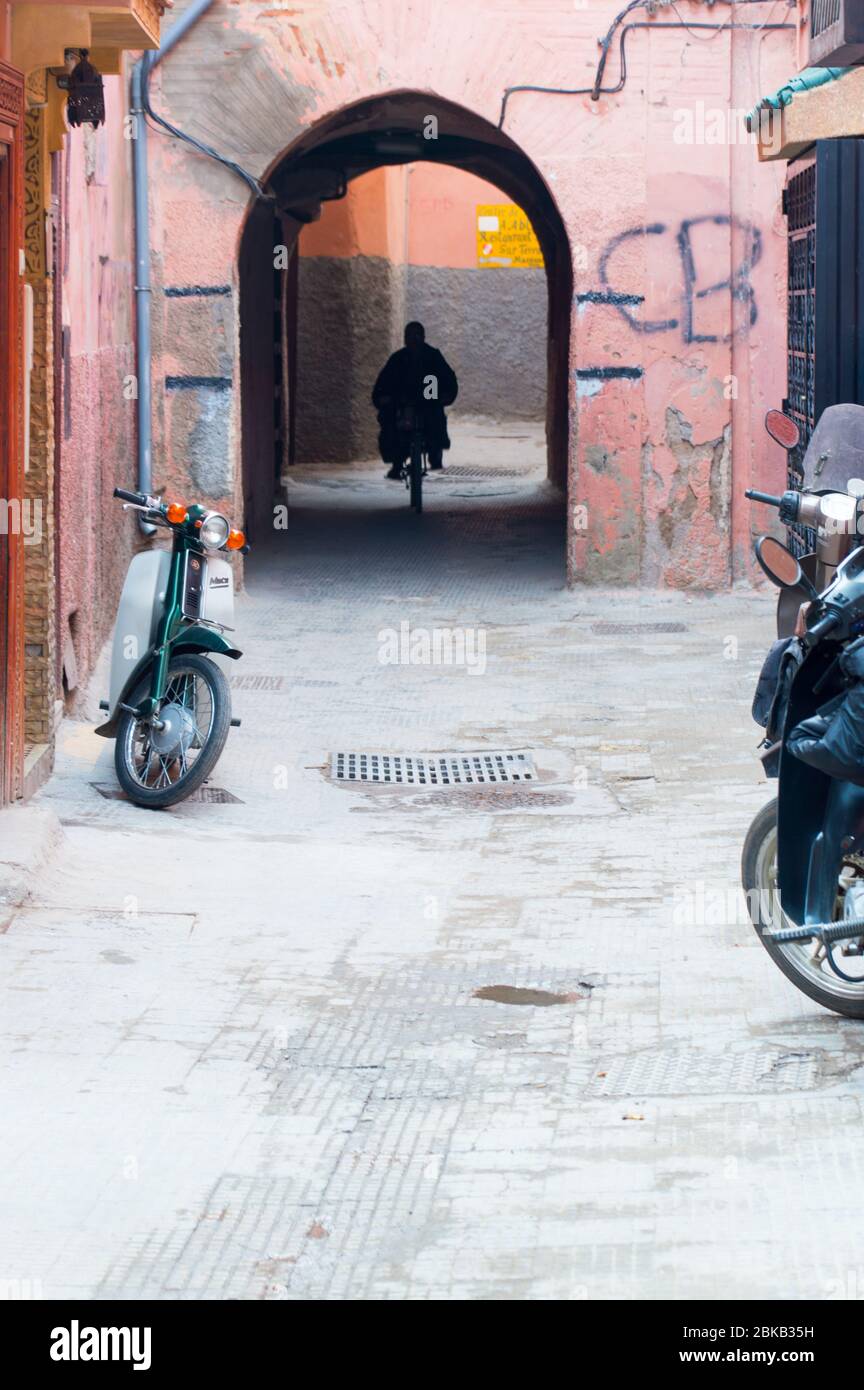 Narrow lanes inside the old town of Medina in Marrakech (Marrakesh), Morocco, North Africa Stock Photo