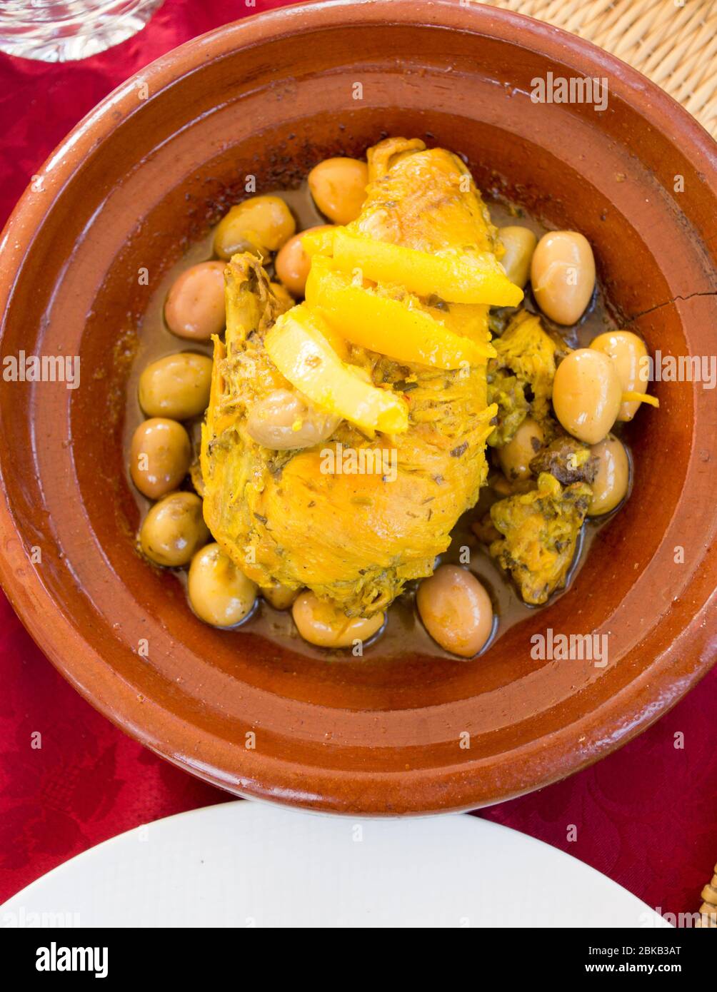 Traditional Chicken tajine on table top down view Stock Photo Alamy