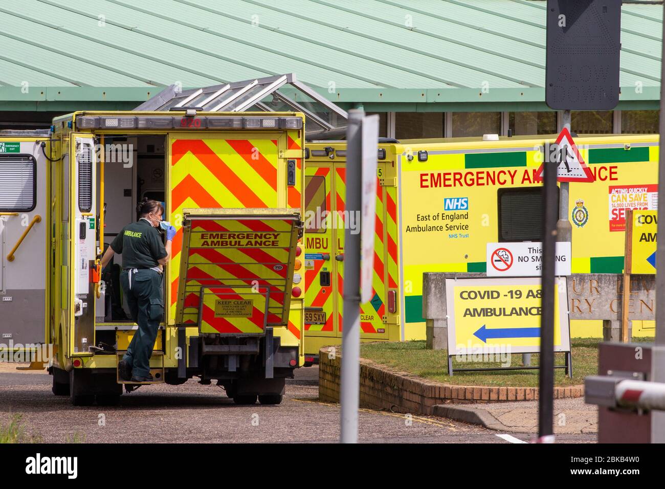 Picture dated April 29th shows an ambulance worker taking a breather