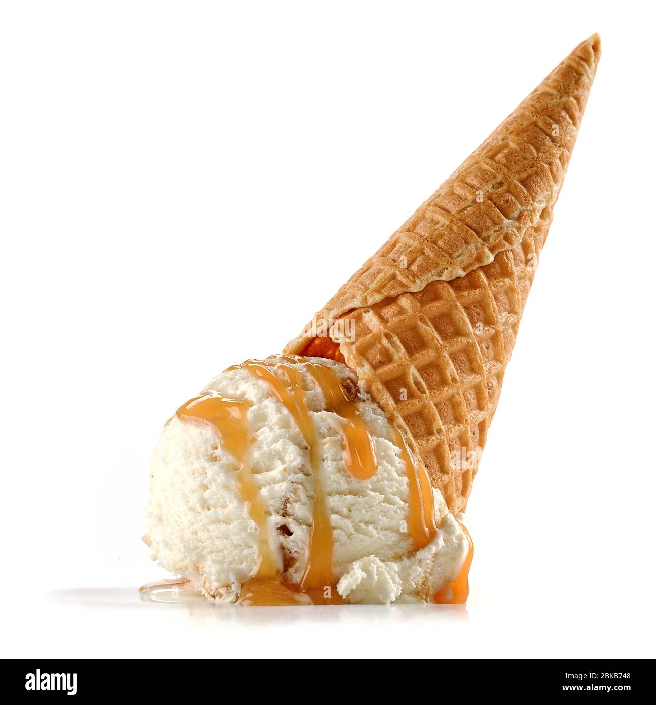 vanilla ice cream and waffle cone isolated on white background Stock ...