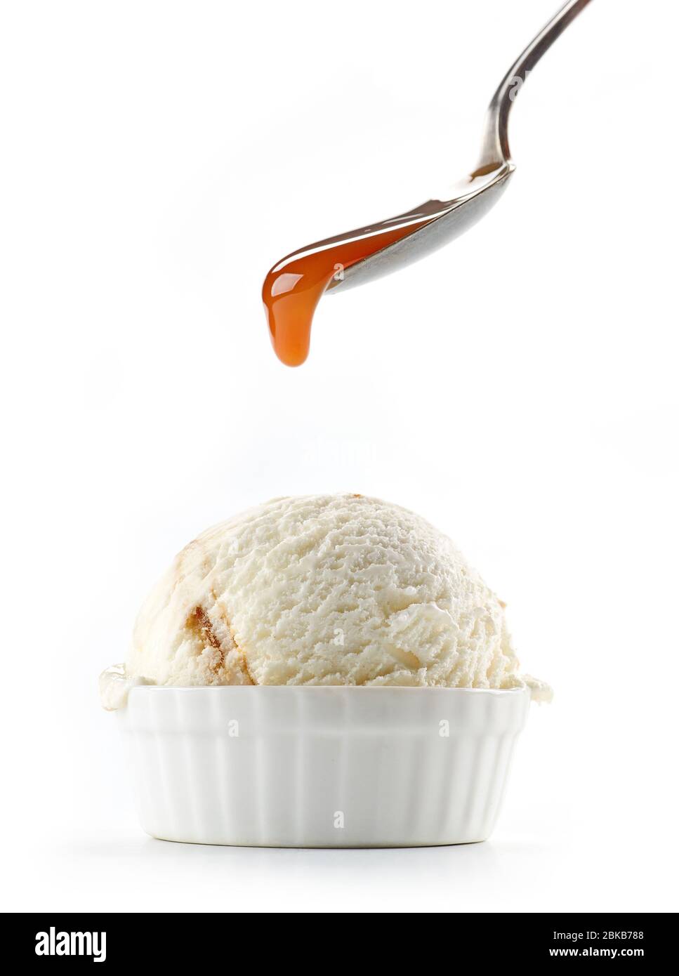 ice cream with caramel sauce isolated on white background Stock Photo ...