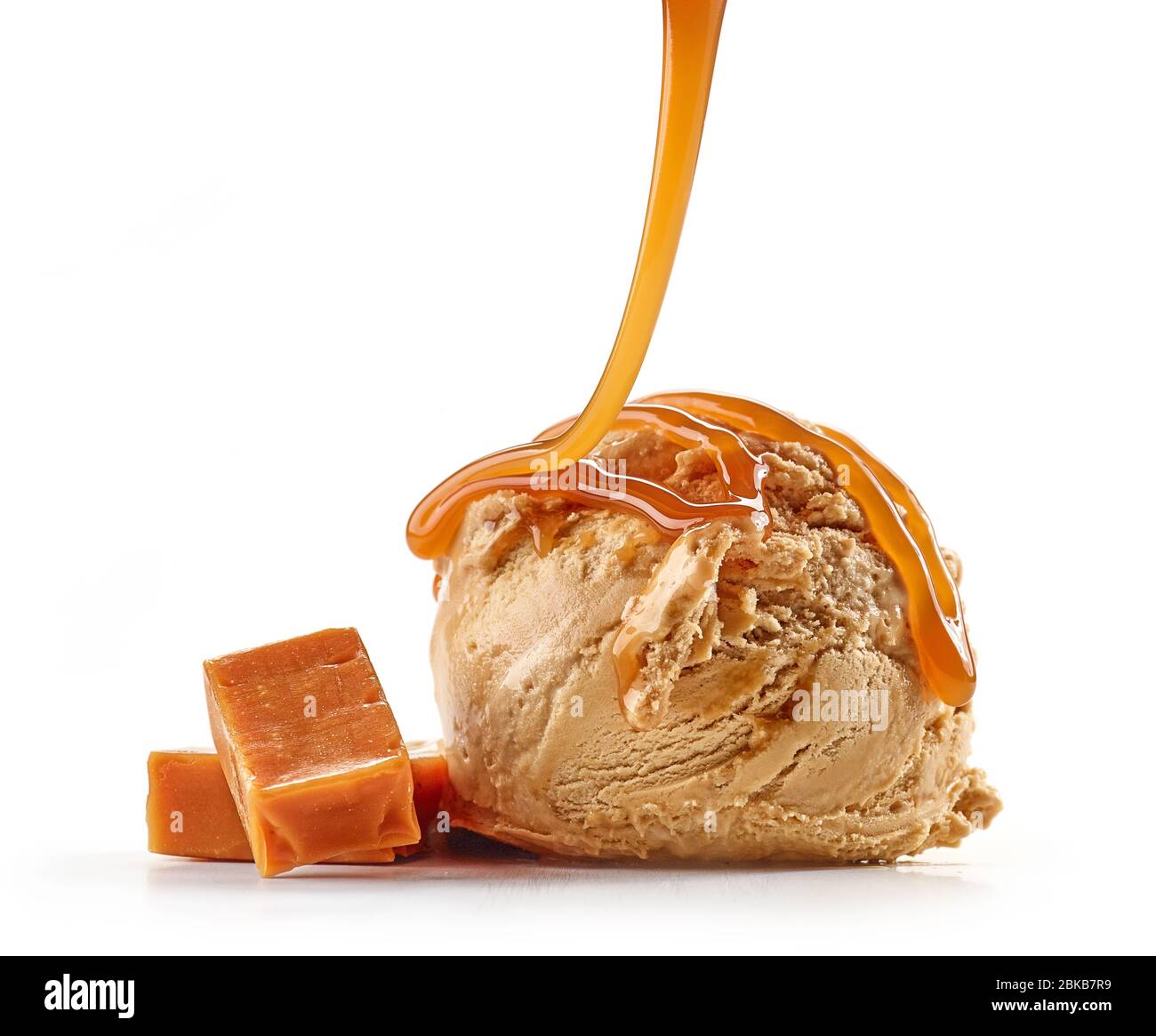 caramel ice cream with caramel sauce isolated on white background Stock ...