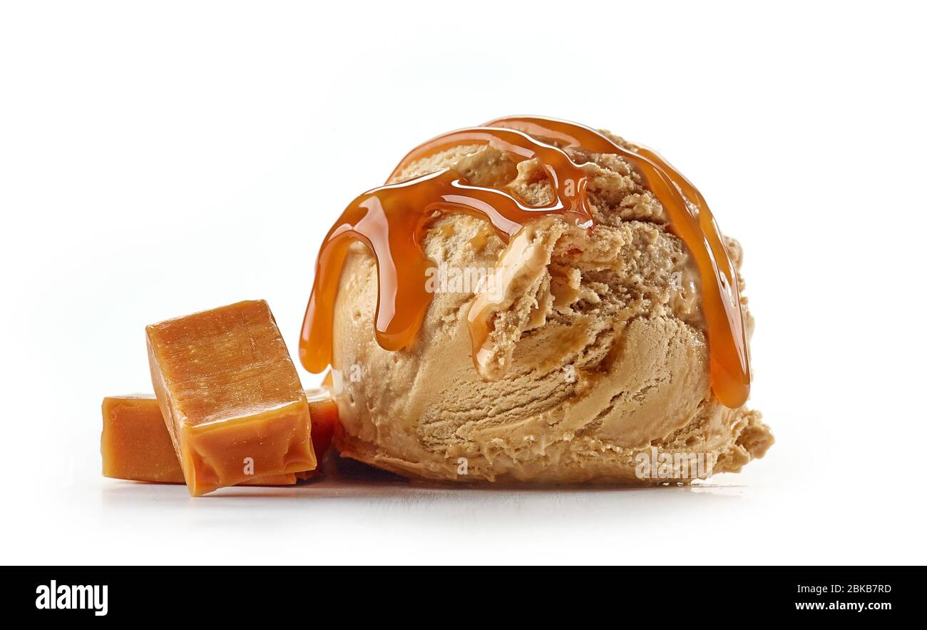 caramel ice cream isolated on white background Stock Photo - Alamy