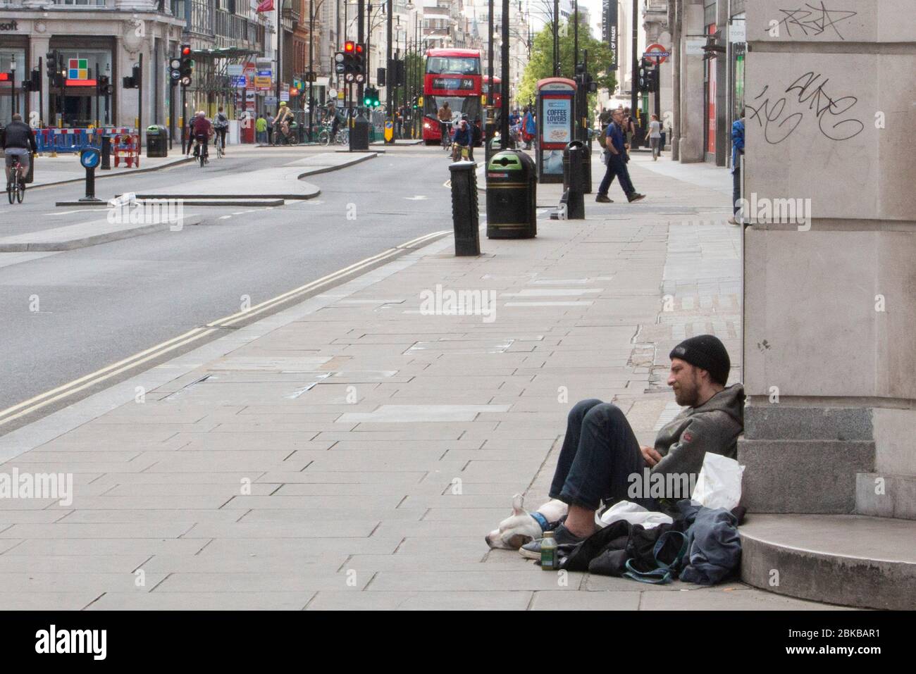 Empty Streets of Oxford Street during the 2020 covid-19 pandemic in London. Stock Photo