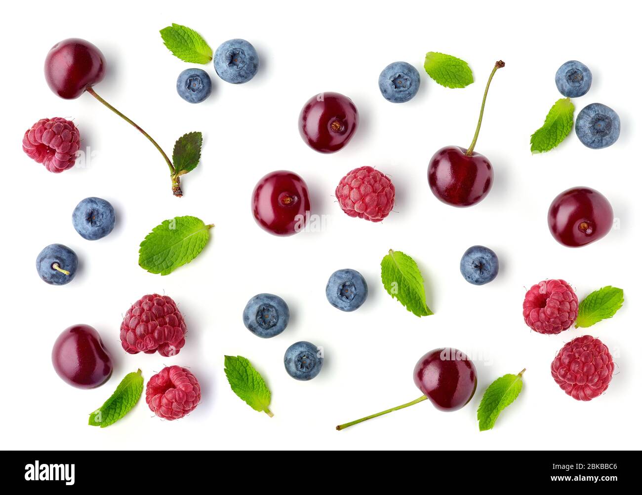 fresh berries pattern isolated on white background, top view Stock Photo