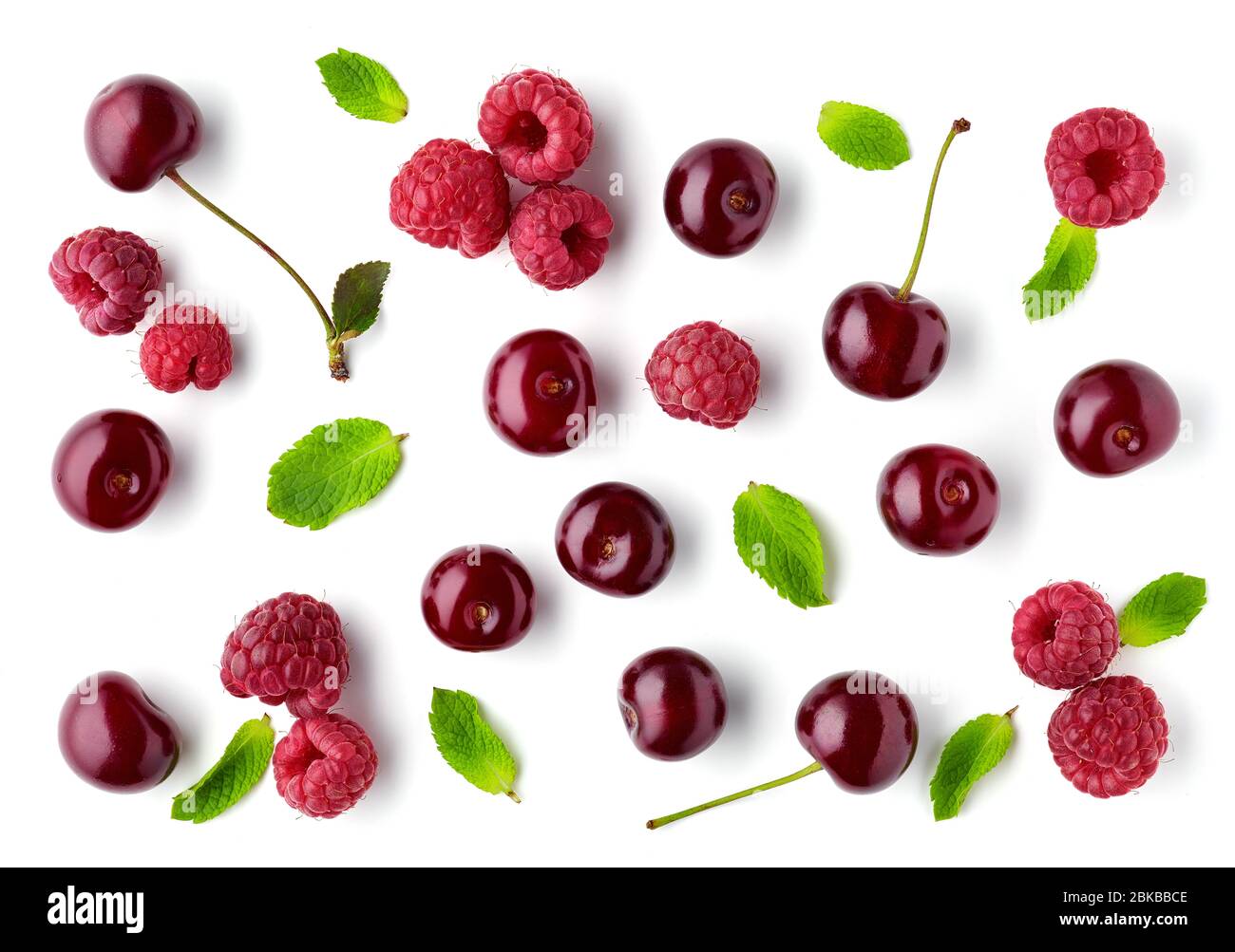 fresh berries pattern isolated on white background, top view Stock Photo