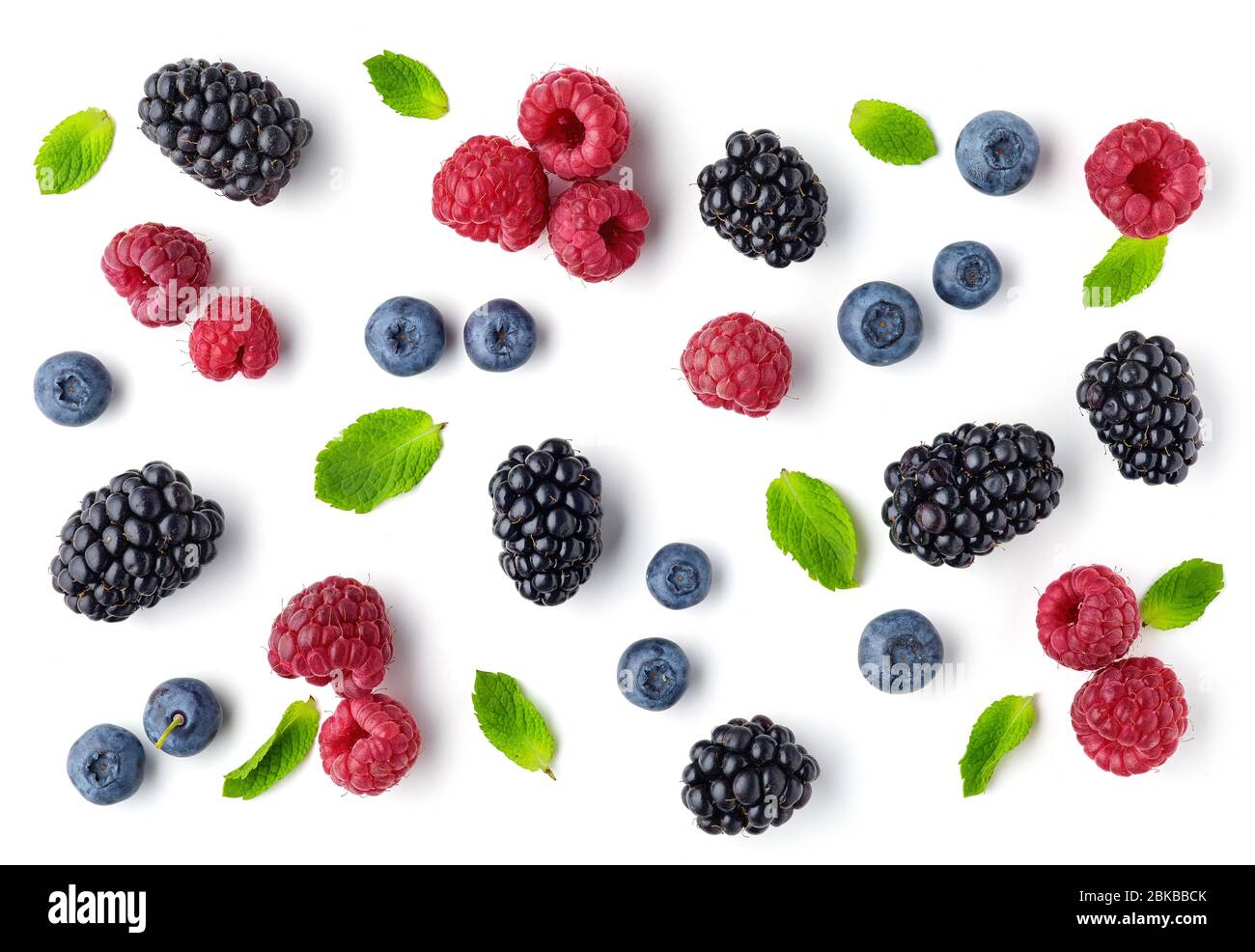 fresh berries pattern isolated on white background, top view Stock Photo