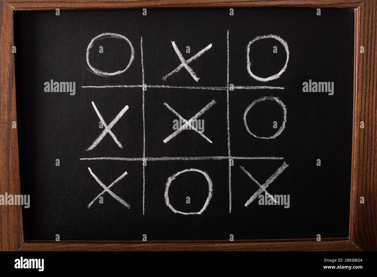 top view of tic tac toe game on blackboard with chalk grid, naughts and crosses Stock Photo Alamy