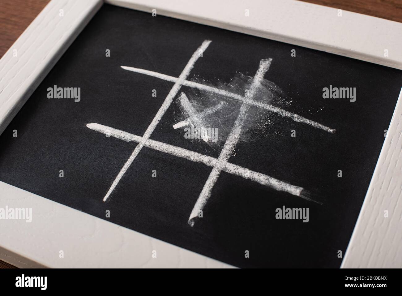 tic tac toe game on blackboard with chalk grid and cross in center ...