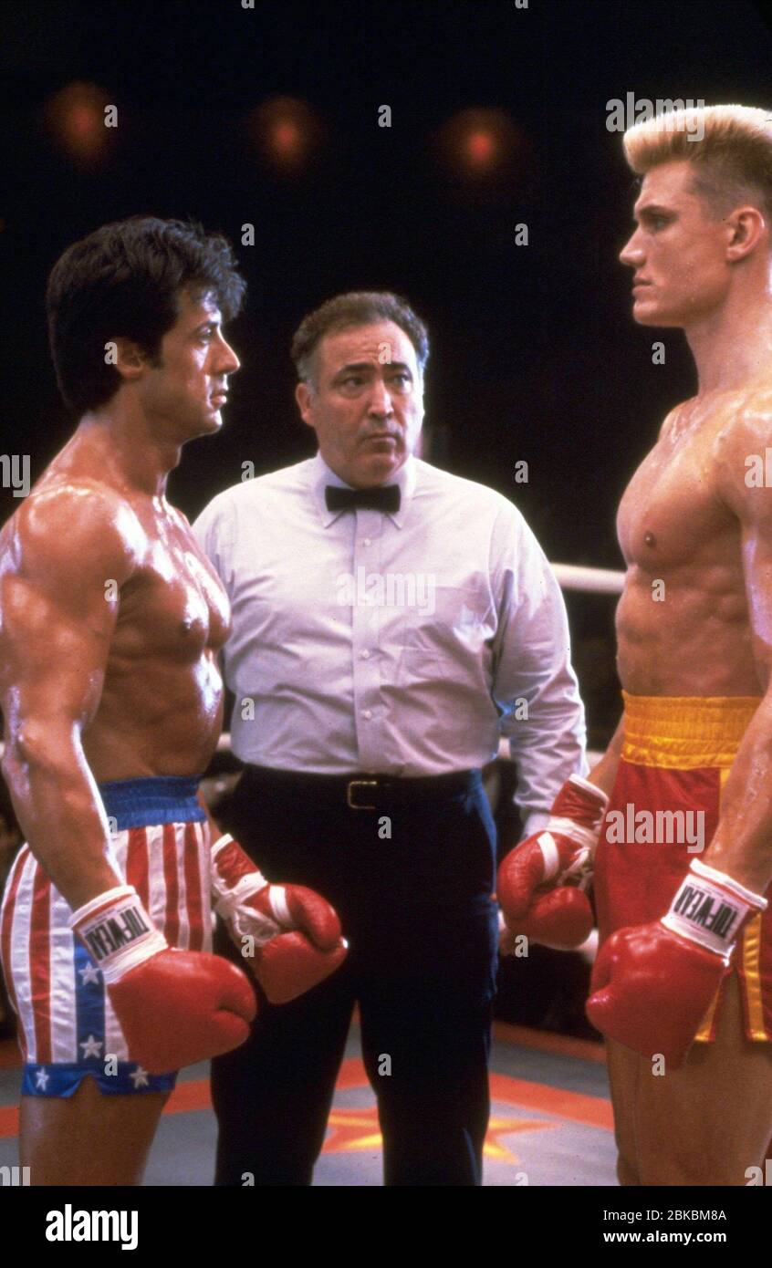 SYLVESTER STALLONE, DOLPH LUNDGREN, ROCKY IV, 1985 Stock Photo