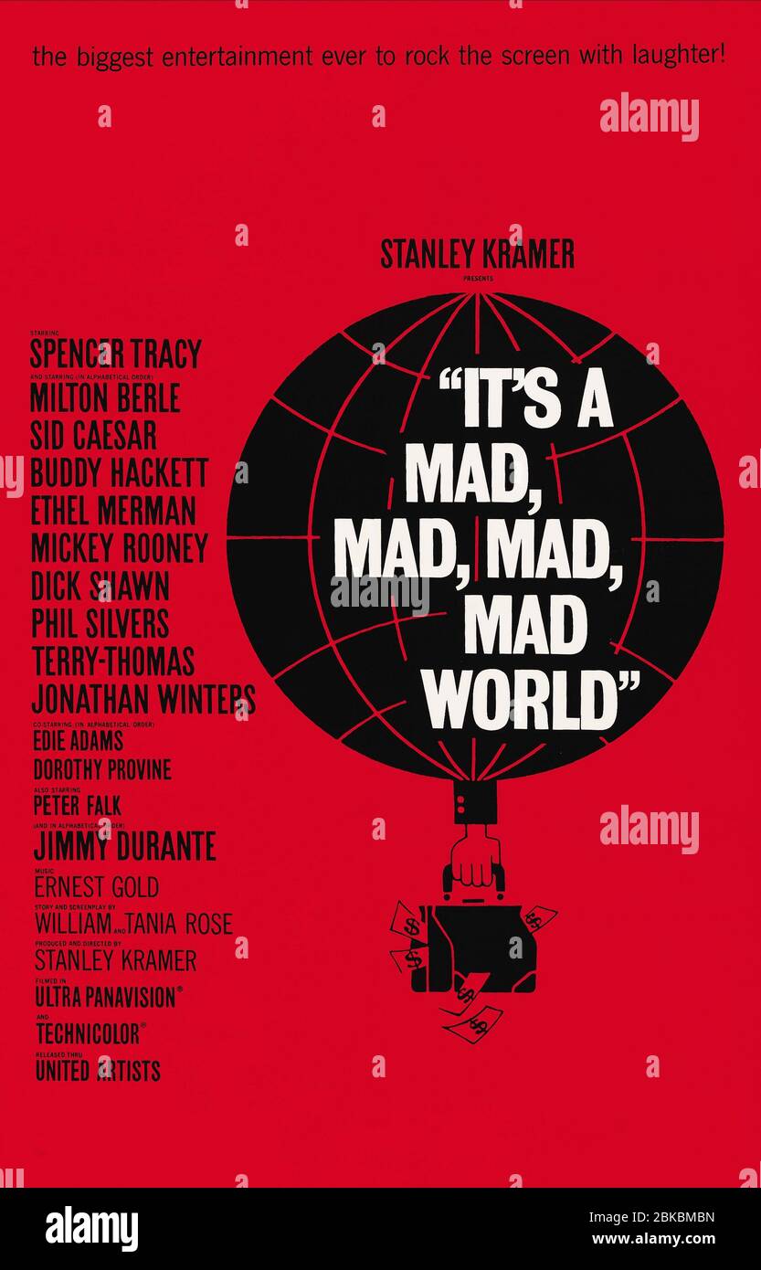 Movie Poster Film: It'S A Mad, Mad, Mad, Mad World (USA 1963)  Director: Stanley Kramer 07 November 1963 SAJ39984 Allstar Picture Library Limited/United Artists **Warning**  This Photograph is for editorial use only and is the copyright of United Artists  and/or the Photographer assigned by the Film or Production Company & can only be reproduced by publications in conjunction with the promotion of the above Film. A Mandatory Credit To United Artists is required. The Photographer should also be credited when known. No commercial use can be granted without written authority from the Film Company Stock Photo