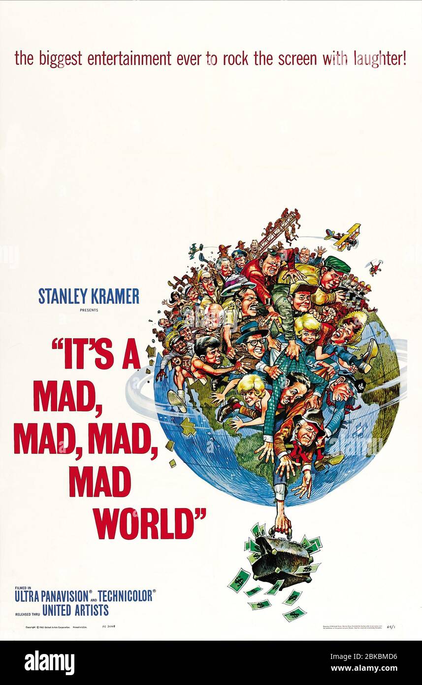 Movie Poster Film: It'S A Mad, Mad, Mad, Mad World (USA 1963)  Director: Stanley Kramer 07 November 1963 SAJ39987 Allstar Picture Library Limited/United Artists **Warning**  This Photograph is for editorial use only and is the copyright of United Artists  and/or the Photographer assigned by the Film or Production Company & can only be reproduced by publications in conjunction with the promotion of the above Film. A Mandatory Credit To United Artists is required. The Photographer should also be credited when known. No commercial use can be granted without written authority from the Film Company Stock Photo