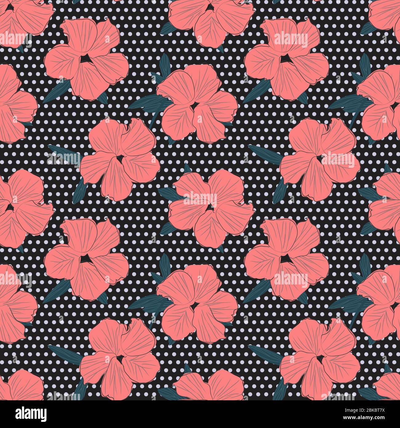 Pink Floral botanical seamless pattern with dotted background for ...