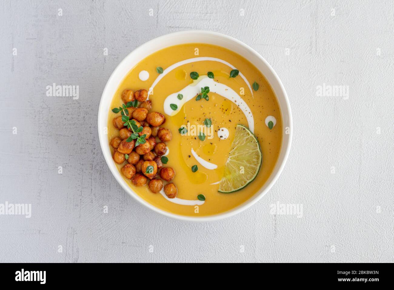 Pumpkin cream soup. Isolated. Vegetarian, healthy food, diet Stock Photo