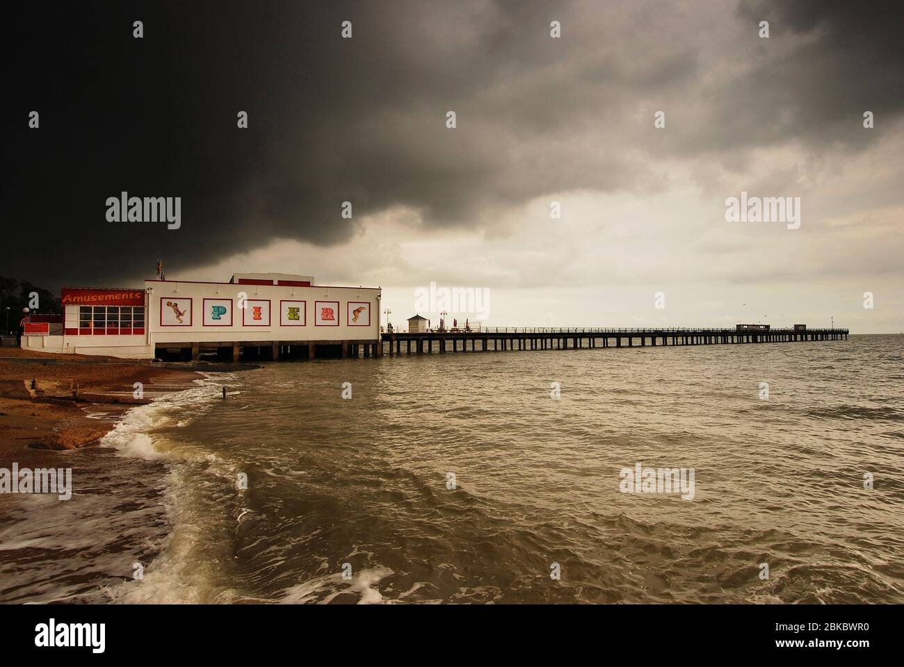 Felixstowe Pier on a Stormy Day, Felixstowe, England Stock Photo